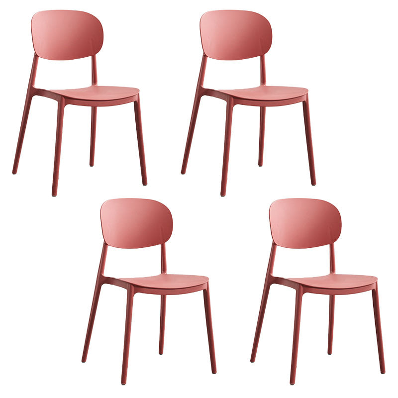 Contemporary Stackable Chairs Open Back Kitchen Armless Chairs with Plastic Legs Burgundy 4 Piece Set Clearhalo 'Dining Chairs' 'Dining Tables & Seating' 'dining_chair' 'furn' 'furn_dining_chair' 'Furniture' 'furniture_dining_chair' 'Kitchen & Dining Furniture' 4781666