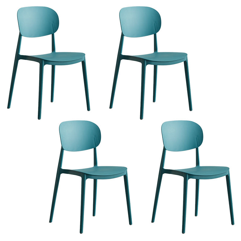 Contemporary Stackable Chairs Open Back Kitchen Armless Chairs with Plastic Legs Peacock Blue 4 Piece Set Clearhalo 'Dining Chairs' 'Dining Tables & Seating' 'dining_chair' 'furn' 'furn_dining_chair' 'Furniture' 'furniture_dining_chair' 'Kitchen & Dining Furniture' 4781670