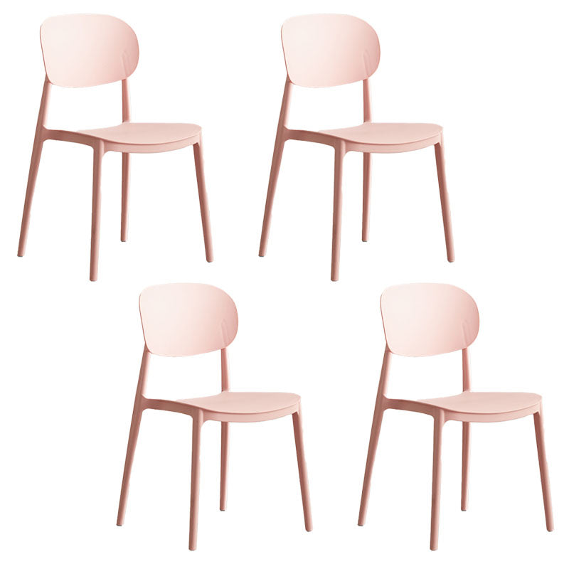 Contemporary Stackable Chairs Open Back Kitchen Armless Chairs with Plastic Legs Pink 4 Piece Set Clearhalo 'Dining Chairs' 'Dining Tables & Seating' 'dining_chair' 'furn' 'furn_dining_chair' 'Furniture' 'furniture_dining_chair' 'Kitchen & Dining Furniture' 4781672