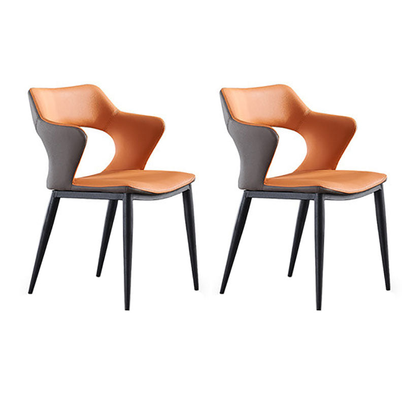 Contemporary Dining Chair Kitchen Open Back Arm Side Chair with Metal Legs Orange 2 Piece Set Clearhalo 'Dining Chairs' 'Dining Tables & Seating' 'dining_chair' 'furn' 'furn_dining_chair' 'Furniture' 'furniture_dining_chair' 'Kitchen & Dining Furniture' 4781686