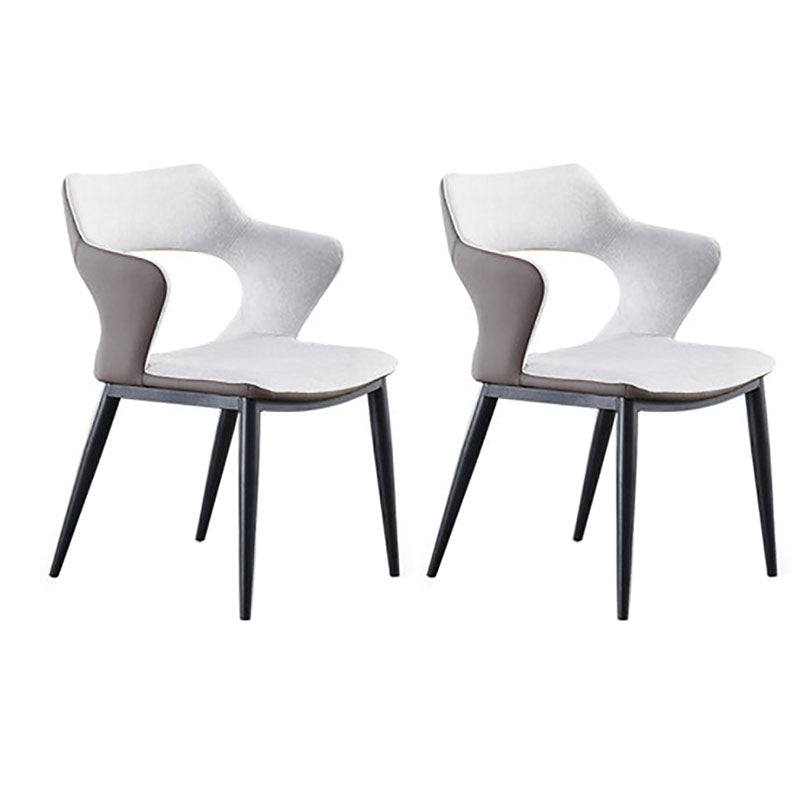 Contemporary Dining Chair Kitchen Open Back Arm Side Chair with Metal Legs Off-White 2 Piece Set Clearhalo 'Dining Chairs' 'Dining Tables & Seating' 'dining_chair' 'furn' 'furn_dining_chair' 'Furniture' 'furniture_dining_chair' 'Kitchen & Dining Furniture' 4781691