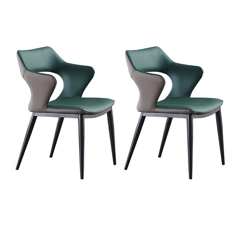 Contemporary Dining Chair Kitchen Open Back Arm Side Chair with Metal Legs Green 2 Piece Set Clearhalo 'Dining Chairs' 'Dining Tables & Seating' 'dining_chair' 'furn' 'furn_dining_chair' 'Furniture' 'furniture_dining_chair' 'Kitchen & Dining Furniture' 4781698