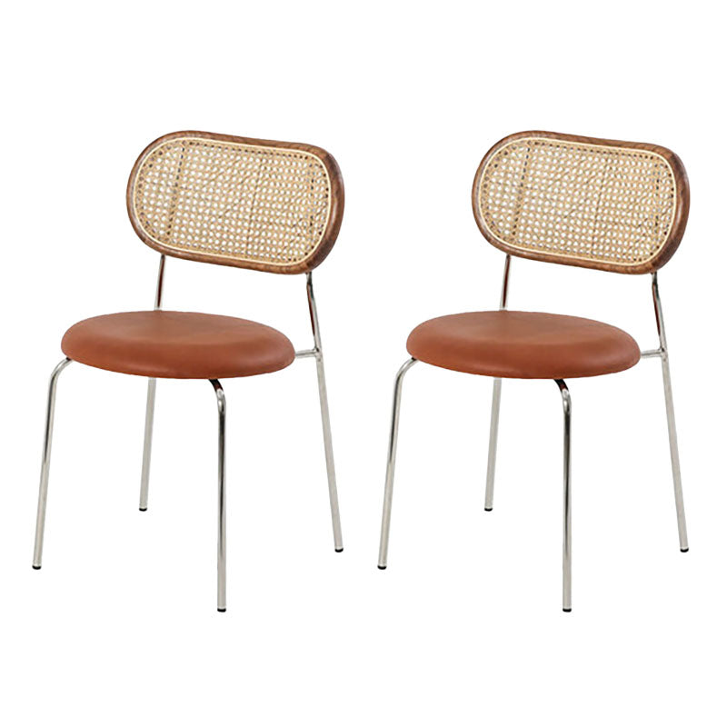 Industrial Style Open Back Side Armless Chairs Leather Dining Side Chairs Camel 2 Piece Set Clearhalo 'Dining Chairs' 'Dining Tables & Seating' 'dining_chair' 'furn' 'furn_dining_chair' 'Furniture' 'furniture_dining_chair' 'Kitchen & Dining Furniture' 4781712