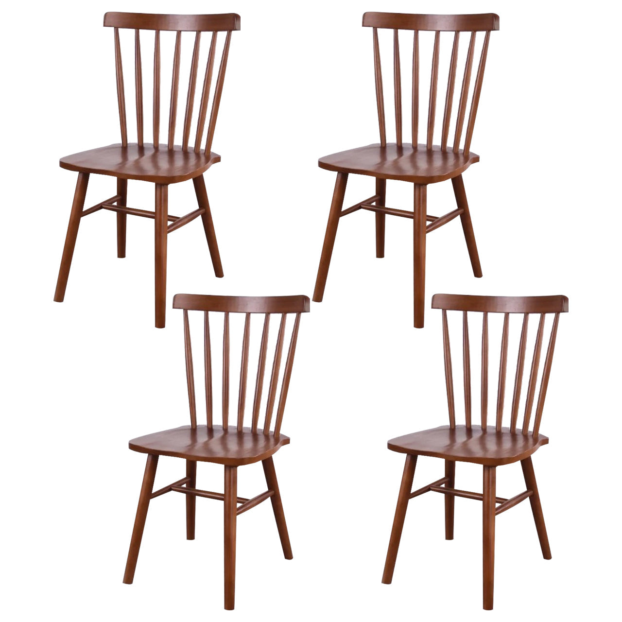 Scandinavian Wood Armless Kitchen Dining Chairs Windsor Back Chair Walnut 4 Piece Set Clearhalo 'Dining Chairs' 'Dining Tables & Seating' 'dining_chair' 'furn' 'furn_dining_chair' 'Furniture' 'furniture_dining_chair' 'Kitchen & Dining Furniture' 4781745