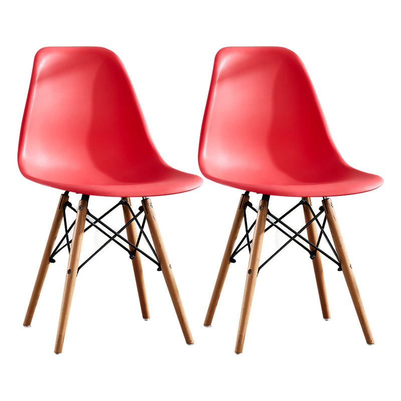 Contemporary Style Dining Chairs Armless Side Chair with Wooden Legs Red Set of 2 Clearhalo 'Dining Chairs' 'Dining Tables & Seating' 'dining_chair' 'Furniture' 'furniture_dining_chair' 'Kitchen & Dining Furniture' 4781844