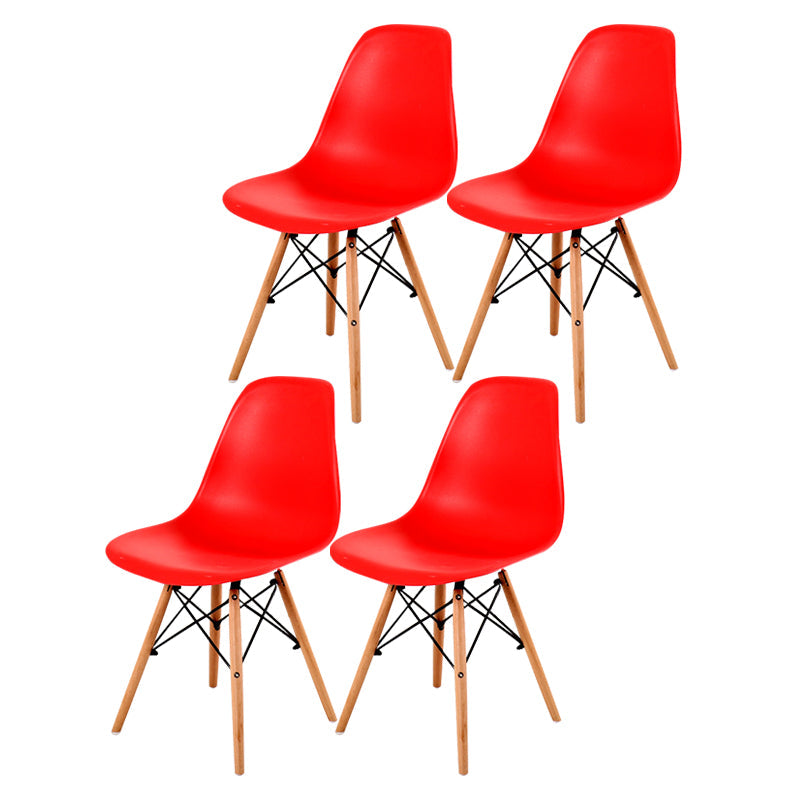Contemporary Style Dining Chair Armless Side Chair with Wooden Legs Red Set of 4 Clearhalo 'Dining Chairs' 'Dining Tables & Seating' 'dining_chair' 'Furniture' 'furniture_dining_chair' 'Kitchen & Dining Furniture' 4781886