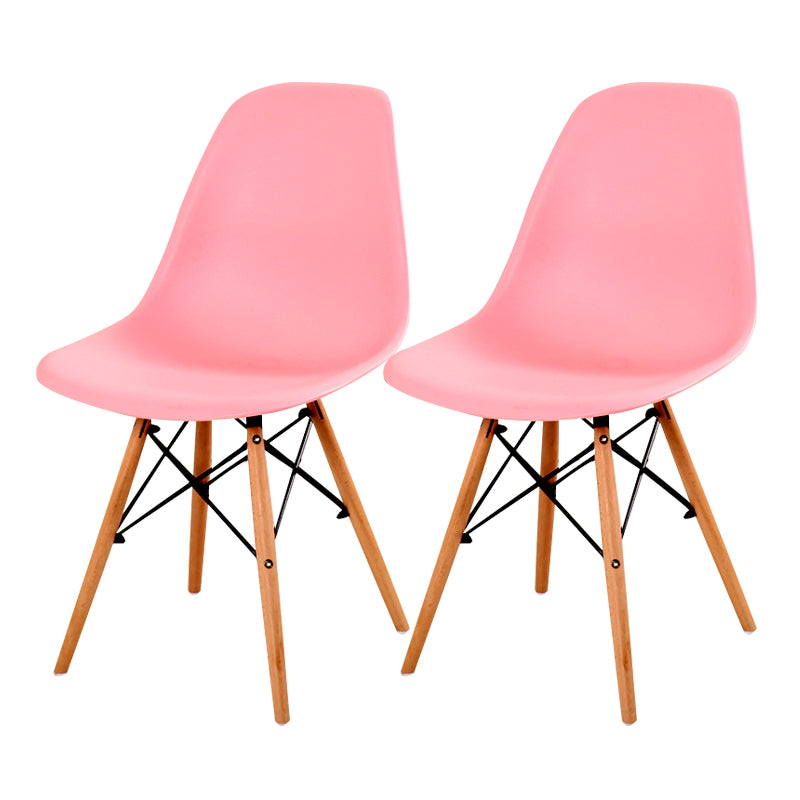 Contemporary Style Dining Chair Armless Side Chair with Wooden Legs Pink Set of 2 Clearhalo 'Dining Chairs' 'Dining Tables & Seating' 'dining_chair' 'Furniture' 'furniture_dining_chair' 'Kitchen & Dining Furniture' 4781888