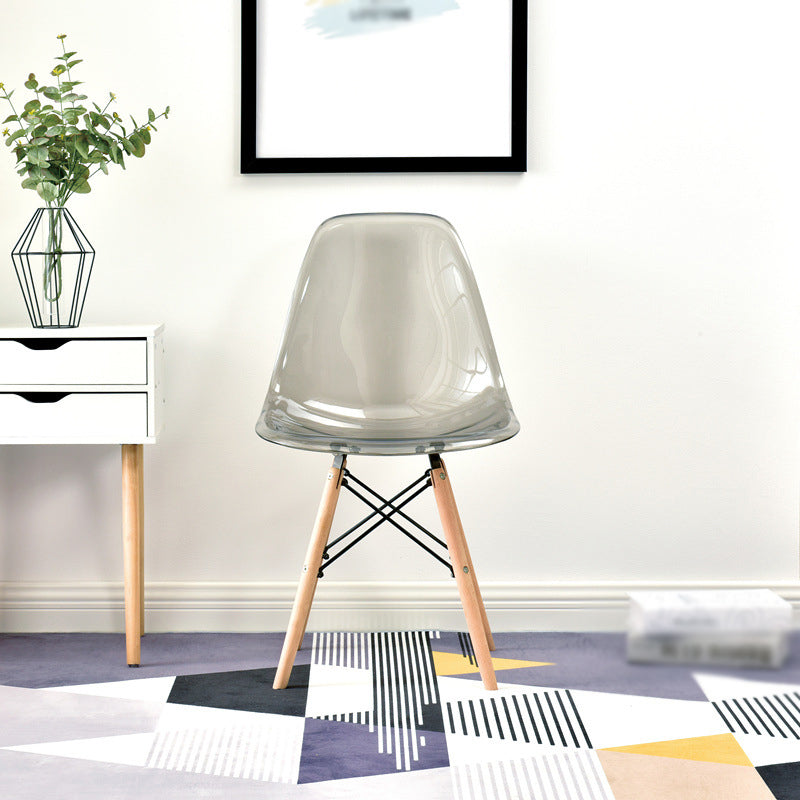 Scandinavian Plastic Dining Room Side Chair Solid Back Chair with Wood Legs Grey 1 Piece Clearhalo 'Dining Chairs' 'Dining Tables & Seating' 'dining_chair' 'Furniture' 'furniture_dining_chair' 'Kitchen & Dining Furniture' 4781907