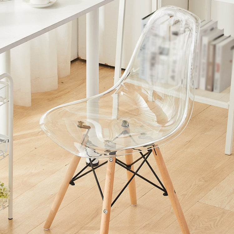 Scandinavian Plastic Dining Room Side Chair Solid Back Chair with Wood Legs Clearhalo 'Dining Chairs' 'Dining Tables & Seating' 'dining_chair' 'Furniture' 'furniture_dining_chair' 'Kitchen & Dining Furniture' 4781908