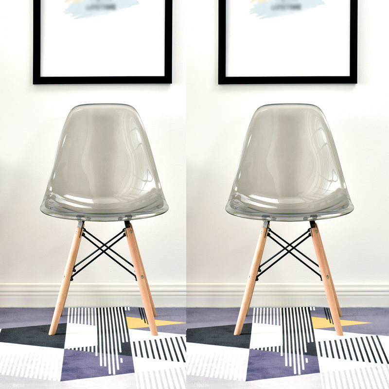 Scandinavian Plastic Dining Room Side Chair Solid Back Chair with Wood Legs Grey Set of 2 Clearhalo 'Dining Chairs' 'Dining Tables & Seating' 'dining_chair' 'Furniture' 'furniture_dining_chair' 'Kitchen & Dining Furniture' 4781909