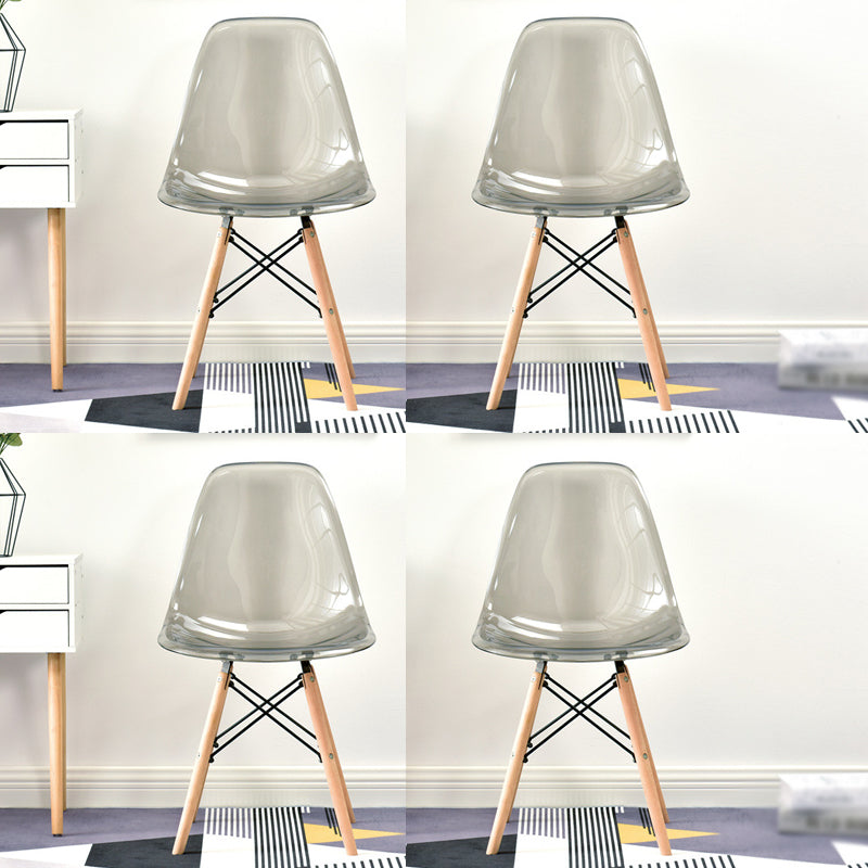 Scandinavian Plastic Dining Room Side Chair Solid Back Chair with Wood Legs Grey Set of 4 Clearhalo 'Dining Chairs' 'Dining Tables & Seating' 'dining_chair' 'Furniture' 'furniture_dining_chair' 'Kitchen & Dining Furniture' 4781911
