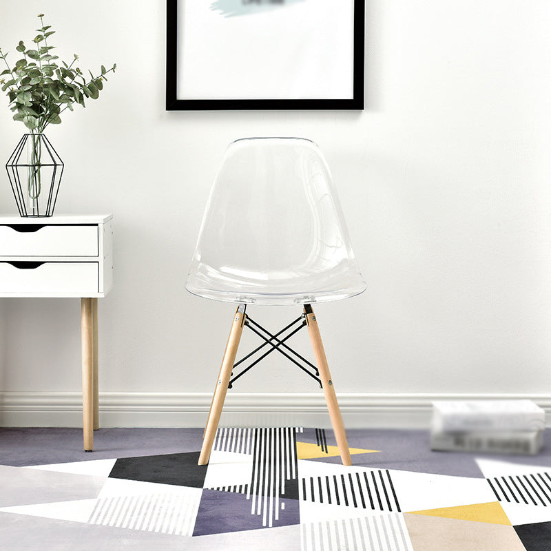 Scandinavian Plastic Dining Room Side Chair Solid Back Chair with Wood Legs White 1 Piece Clearhalo 'Dining Chairs' 'Dining Tables & Seating' 'dining_chair' 'Furniture' 'furniture_dining_chair' 'Kitchen & Dining Furniture' 4781912