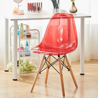 Scandinavian Plastic Dining Room Side Chair Solid Back Chair with Wood Legs Red 1 Piece Clearhalo 'Dining Chairs' 'Dining Tables & Seating' 'dining_chair' 'Furniture' 'furniture_dining_chair' 'Kitchen & Dining Furniture' 4781919