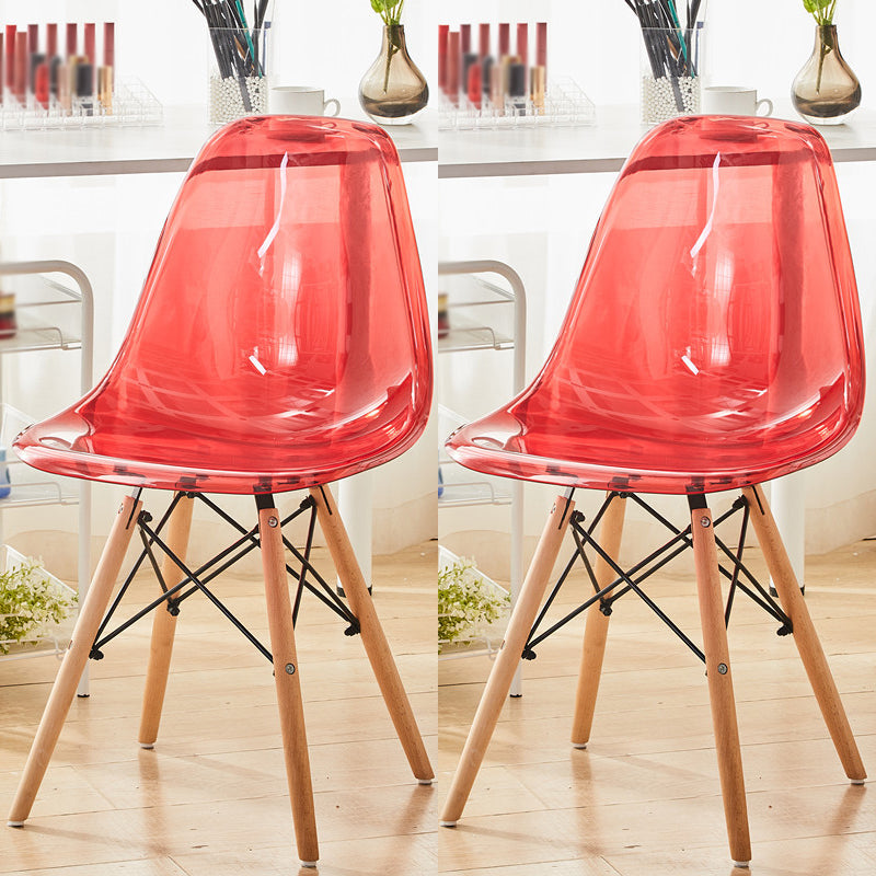 Scandinavian Plastic Dining Room Side Chair Solid Back Chair with Wood Legs Red Set of 2 Clearhalo 'Dining Chairs' 'Dining Tables & Seating' 'dining_chair' 'Furniture' 'furniture_dining_chair' 'Kitchen & Dining Furniture' 4781920