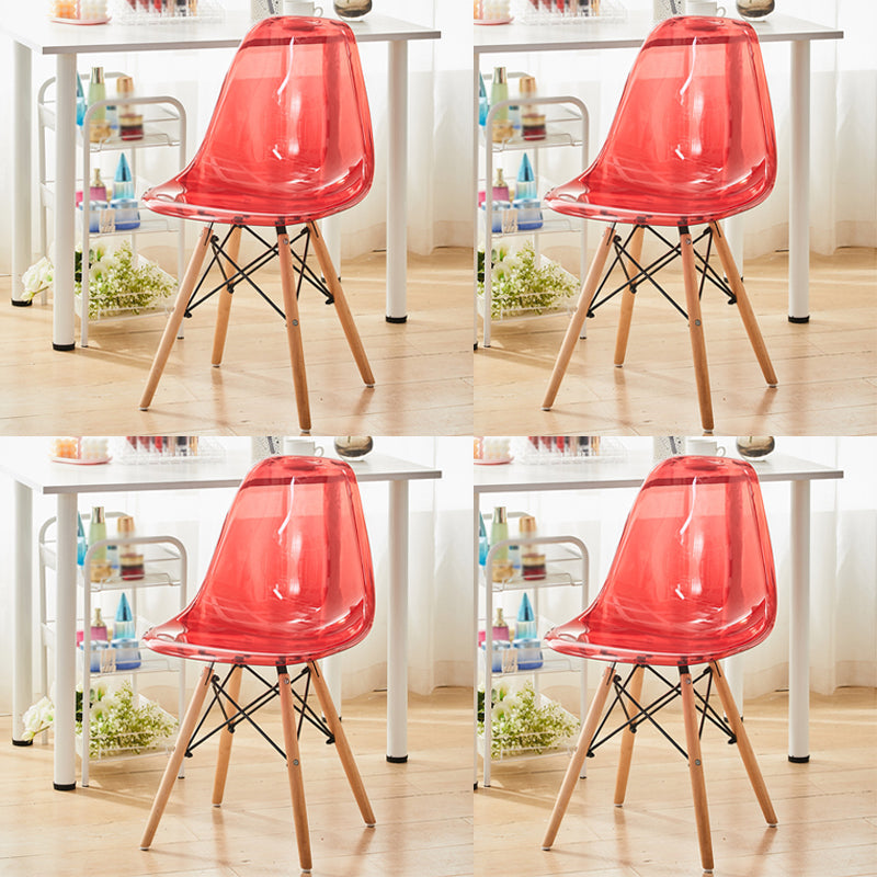 Scandinavian Plastic Dining Room Side Chair Solid Back Chair with Wood Legs Red Set of 4 Clearhalo 'Dining Chairs' 'Dining Tables & Seating' 'dining_chair' 'Furniture' 'furniture_dining_chair' 'Kitchen & Dining Furniture' 4781922