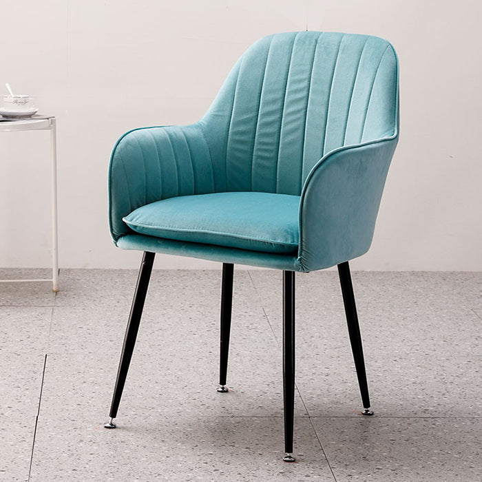 Nordic Glam Style Dining Chair Arm Side Chair with Metal Legs Lake Blue Black 1 Piece Clearhalo 'Dining Chairs' 'Dining Tables & Seating' 'dining_chair' 'Furniture' 'furniture_dining_chair' 'Kitchen & Dining Furniture' 4781938