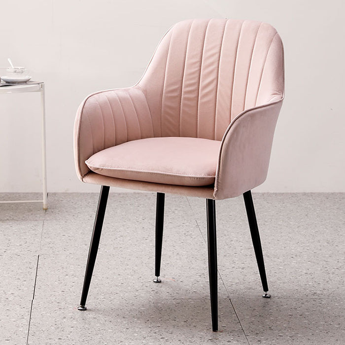 Nordic Glam Style Dining Chair Arm Side Chair with Metal Legs Light Pink Black 1 Piece Clearhalo 'Dining Chairs' 'Dining Tables & Seating' 'dining_chair' 'Furniture' 'furniture_dining_chair' 'Kitchen & Dining Furniture' 4781939