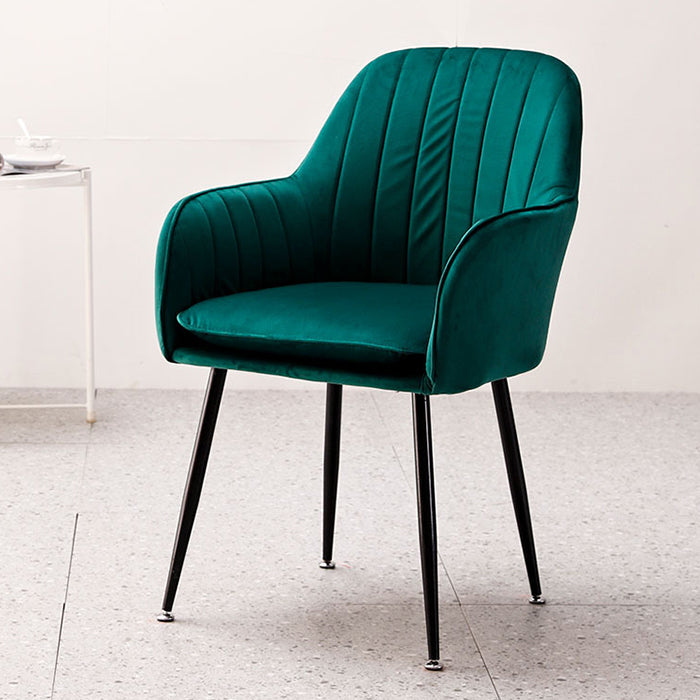 Nordic Glam Style Dining Chair Arm Side Chair with Metal Legs Blackish Green Black 1 Piece Clearhalo 'Dining Chairs' 'Dining Tables & Seating' 'dining_chair' 'Furniture' 'furniture_dining_chair' 'Kitchen & Dining Furniture' 4781942