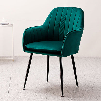 Nordic Glam Style Dining Chair Arm Side Chair with Metal Legs Blackish Green Black 1 Piece Clearhalo 'Dining Chairs' 'Dining Tables & Seating' 'dining_chair' 'Furniture' 'furniture_dining_chair' 'Kitchen & Dining Furniture' 4781942