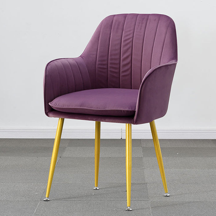 Nordic Glam Style Dining Chair Arm Side Chair with Metal Legs Purple Brass Gold 1 Piece Clearhalo 'Dining Chairs' 'Dining Tables & Seating' 'dining_chair' 'Furniture' 'furniture_dining_chair' 'Kitchen & Dining Furniture' 4781949