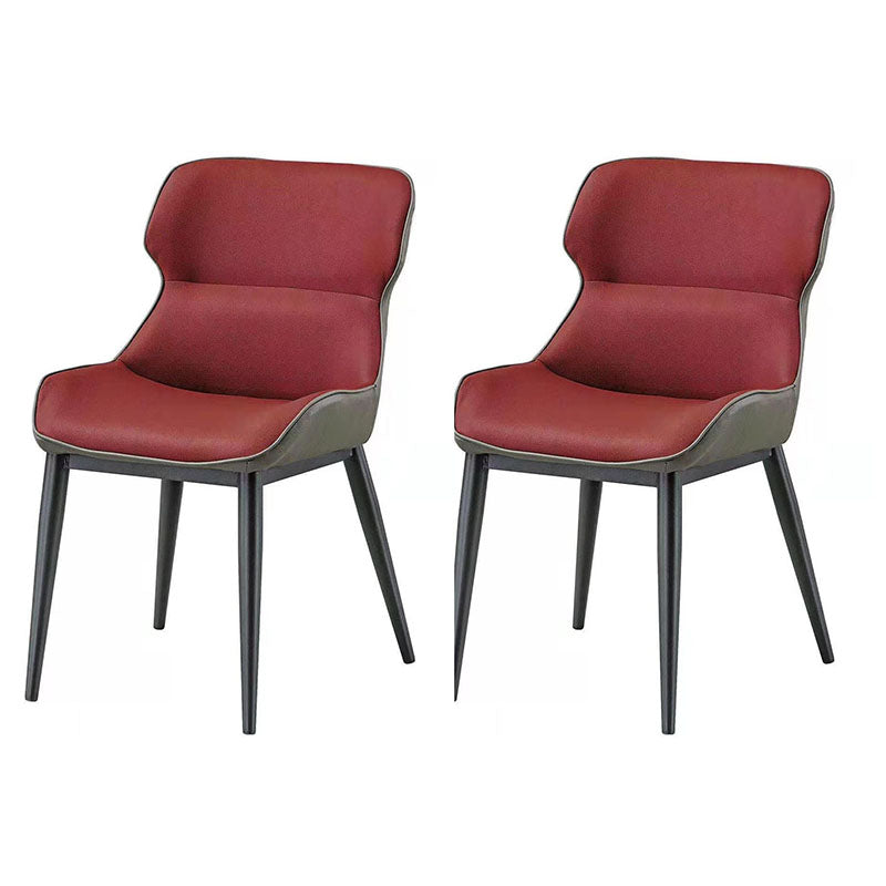 Industrial Design Armless Faux Leather Side Chair Wingback Side Chair Burgundy 2 Piece Set Clearhalo 'Dining Chairs' 'Dining Tables & Seating' 'dining_chair' 'furn' 'furn_dining_chair' 'Furniture' 'furniture_dining_chair' 'Kitchen & Dining Furniture' 4782001