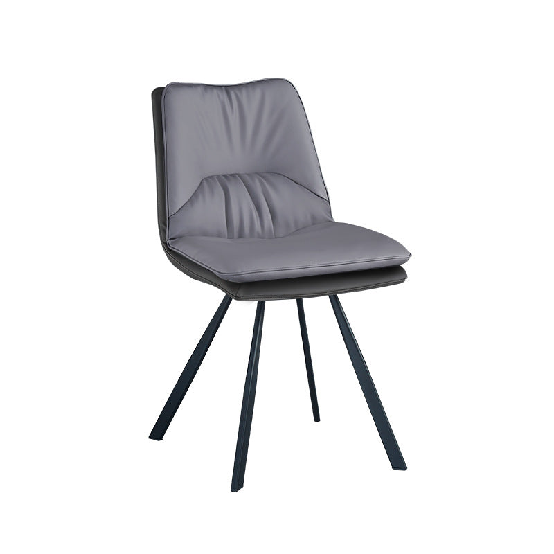 Industrial Design Armless Solid Back Chair Faux Leather Side Chair Grey 1 Piece Clearhalo 'Dining Chairs' 'Dining Tables & Seating' 'dining_chair' 'furn' 'furn_dining_chair' 'Furniture' 'furniture_dining_chair' 'Kitchen & Dining Furniture' 4782011
