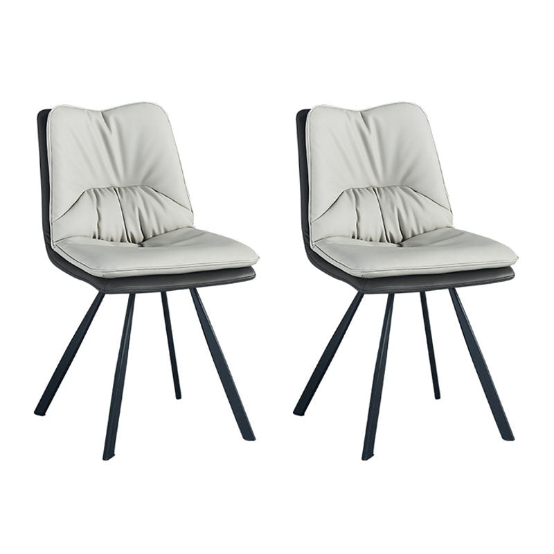 Industrial Design Armless Solid Back Chair Faux Leather Side Chair Beige 2 Piece Set Clearhalo 'Dining Chairs' 'Dining Tables & Seating' 'dining_chair' 'furn' 'furn_dining_chair' 'Furniture' 'furniture_dining_chair' 'Kitchen & Dining Furniture' 4782025