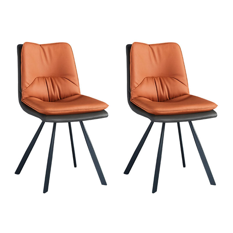Industrial Design Armless Solid Back Chair Faux Leather Side Chair Orange 2 Piece Set Clearhalo 'Dining Chairs' 'Dining Tables & Seating' 'dining_chair' 'furn' 'furn_dining_chair' 'Furniture' 'furniture_dining_chair' 'Kitchen & Dining Furniture' 4782030
