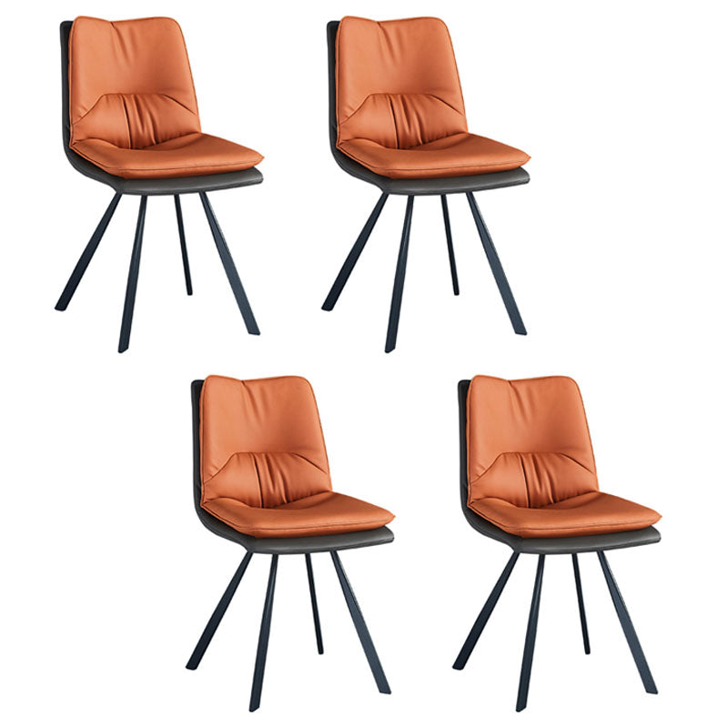 Industrial Design Armless Solid Back Chair Faux Leather Side Chair Orange 4 Piece Set Clearhalo 'Dining Chairs' 'Dining Tables & Seating' 'dining_chair' 'furn' 'furn_dining_chair' 'Furniture' 'furniture_dining_chair' 'Kitchen & Dining Furniture' 4782032