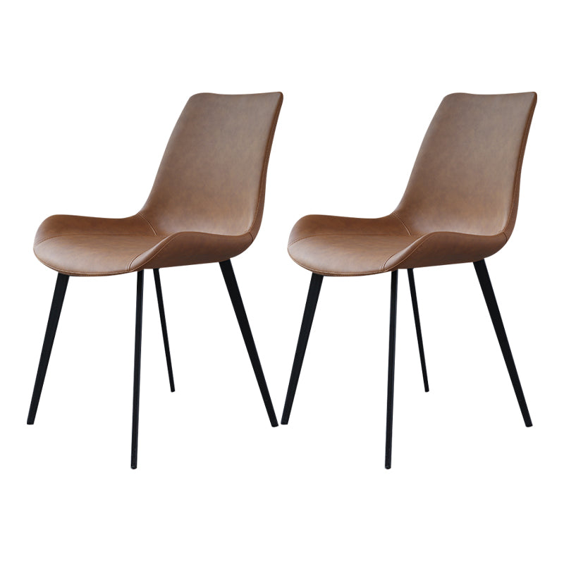 Minimalist Faux Leather Side Chair for Home Solid Back Chair Brown 2 Piece Set Clearhalo 'Dining Chairs' 'Dining Tables & Seating' 'dining_chair' 'furn' 'furn_dining_chair' 'Furniture' 'furniture_dining_chair' 'Kitchen & Dining Furniture' 4782044