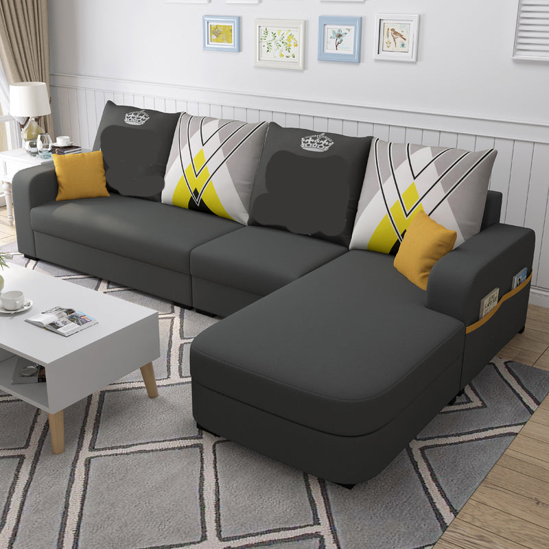 110.24"D x 62.99"W x 33.86"H Casual Removable Cushions Sectionals,Square Arm Dark Gray Cotton Blend Clearhalo 'furn' 'furn_sectionals' 'Furniture' 'furniture_sectionals' 'kitchen' 'kitchen_sectionals' 'Living Room Furniture' 'Sectionals' 4785052
