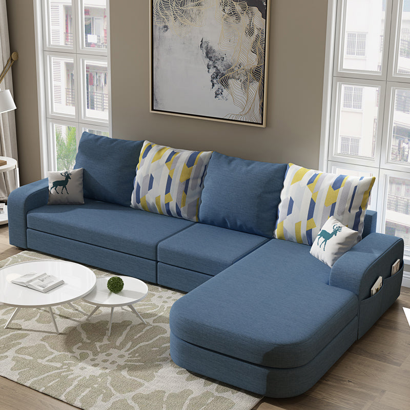 110.24"D x 62.99"W x 33.86"H Casual Removable Cushions Sectionals,Square Arm Blue Cotton Blend Clearhalo 'furn' 'furn_sectionals' 'Furniture' 'furniture_sectionals' 'kitchen' 'kitchen_sectionals' 'Living Room Furniture' 'Sectionals' 4785053