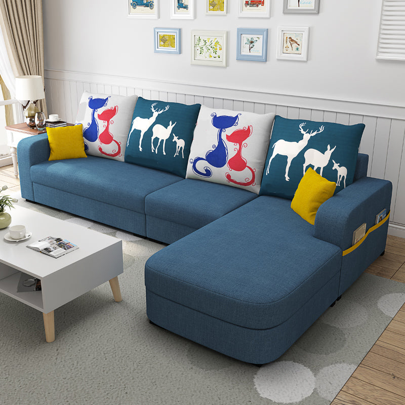 110.24"D x 62.99"W x 33.86"H Casual Removable Cushions Sectionals,Square Arm Dark Blue Cotton Blend Clearhalo 'furn' 'furn_sectionals' 'Furniture' 'furniture_sectionals' 'kitchen' 'kitchen_sectionals' 'Living Room Furniture' 'Sectionals' 4785061