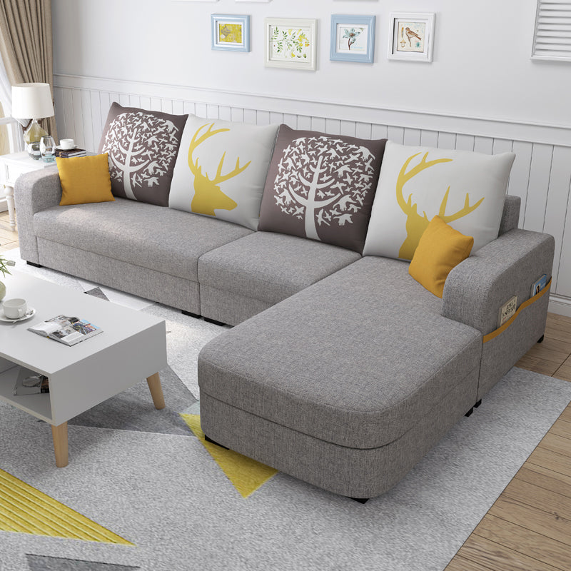 110.24"D x 62.99"W x 33.86"H Casual Removable Cushions Sectionals,Square Arm Light Gray Cotton Blend Clearhalo 'furn' 'furn_sectionals' 'Furniture' 'furniture_sectionals' 'kitchen' 'kitchen_sectionals' 'Living Room Furniture' 'Sectionals' 4785067