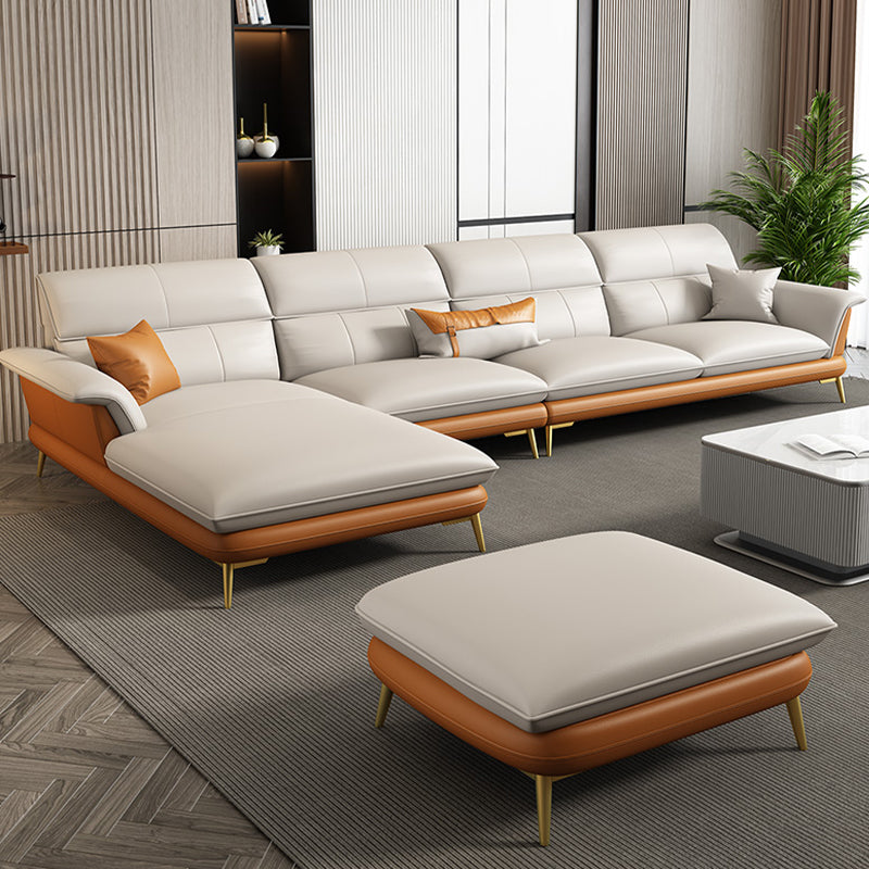 Modern Cream Genuine Leather Pillow Top Arm Sofa/Sectional for Living Room Clearhalo 'furn' 'furn_sectionals' 'Furniture' 'furniture_sectionals' 'kitchen' 'kitchen_sectionals' 'Living Room Furniture' 'Sectionals' 4785072