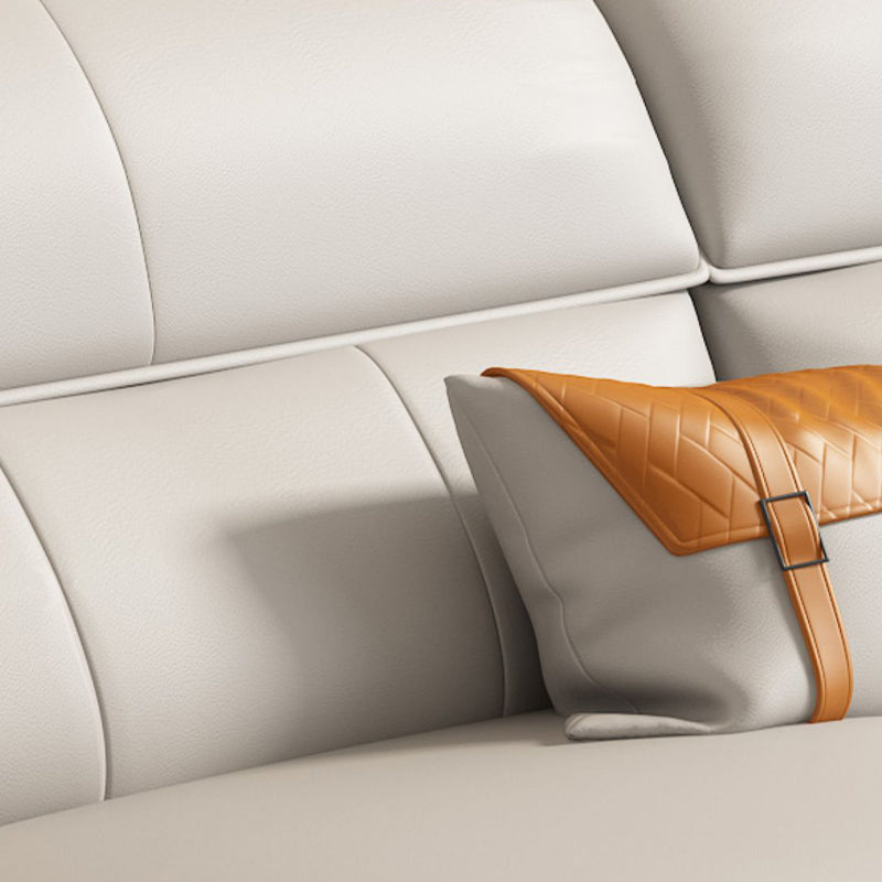 Modern Cream Genuine Leather Pillow Top Arm Sofa/Sectional for Living Room Clearhalo 'furn' 'furn_sectionals' 'Furniture' 'furniture_sectionals' 'kitchen' 'kitchen_sectionals' 'Living Room Furniture' 'Sectionals' 4785077