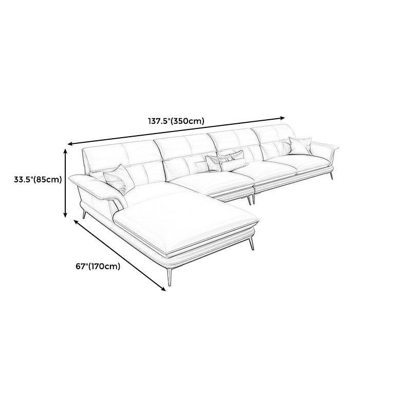 Modern Cream Genuine Leather Pillow Top Arm Sofa/Sectional for Living Room Clearhalo 'furn' 'furn_sectionals' 'Furniture' 'furniture_sectionals' 'kitchen' 'kitchen_sectionals' 'Living Room Furniture' 'Sectionals' 4785083