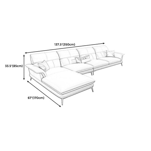 Modern Cream Genuine Leather Pillow Top Arm Sofa/Sectional for Living Room Clearhalo 'furn' 'furn_sectionals' 'Furniture' 'furniture_sectionals' 'kitchen' 'kitchen_sectionals' 'Living Room Furniture' 'Sectionals' 4785083