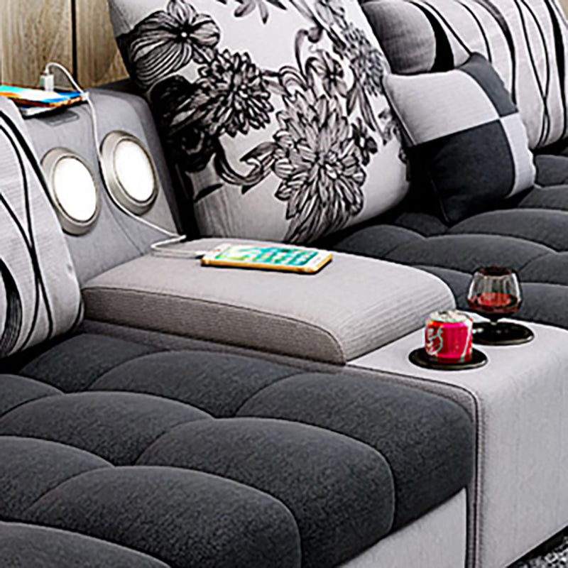 141.73"D x 94.5"W x 33.46"H Pillowed Back Cushions Sectionals with Storage Clearhalo 'furn' 'furn_sectionals' 'Furniture' 'furniture_sectionals' 'kitchen' 'kitchen_sectionals' 'Living Room Furniture' 'Sectionals' 4785099