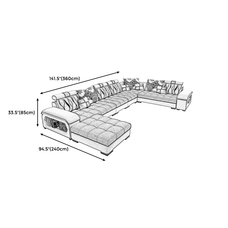 141.73"D x 94.5"W x 33.46"H Pillowed Back Cushions Sectionals with Storage Clearhalo 'furn' 'furn_sectionals' 'Furniture' 'furniture_sectionals' 'kitchen' 'kitchen_sectionals' 'Living Room Furniture' 'Sectionals' 4785104