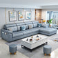 Faux Leather/Cotton Blend L-Shape Right Hand Facing Sectional Sofa Set Blue Clearhalo 'Furniture' 'furniture_sectionals' 'kitchen' 'kitchen_sectionals' 'Living Room Furniture' 'Sectionals' 4785106