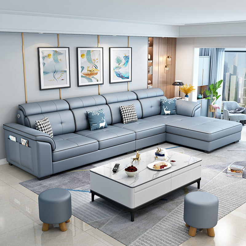 Faux Leather/Cotton Blend L-Shape Right Hand Facing Sectional Sofa Set Blue Clearhalo 'Furniture' 'furniture_sectionals' 'kitchen' 'kitchen_sectionals' 'Living Room Furniture' 'Sectionals' 4785106