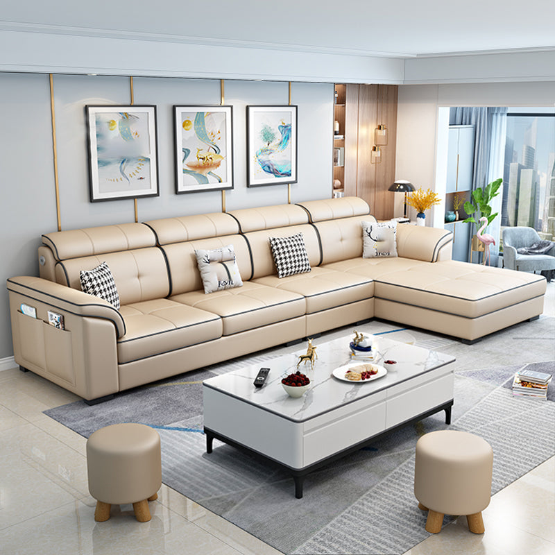 Faux Leather/Cotton Blend L-Shape Right Hand Facing Sectional Sofa Set Yellow Clearhalo 'Furniture' 'furniture_sectionals' 'kitchen' 'kitchen_sectionals' 'Living Room Furniture' 'Sectionals' 4785108