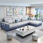 Faux Leather/Cotton Blend L-Shape Right Hand Facing Sectional Sofa Set Blue White Clearhalo 'Furniture' 'furniture_sectionals' 'kitchen' 'kitchen_sectionals' 'Living Room Furniture' 'Sectionals' 4785109