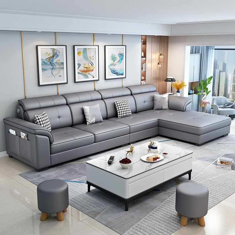 Faux Leather/Cotton Blend L-Shape Right Hand Facing Sectional Sofa Set Clearhalo 'Furniture' 'furniture_sectionals' 'kitchen' 'kitchen_sectionals' 'Living Room Furniture' 'Sectionals' 4785110