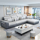 Faux Leather/Cotton Blend L-Shape Right Hand Facing Sectional Sofa Set Grey White Clearhalo 'Furniture' 'furniture_sectionals' 'kitchen' 'kitchen_sectionals' 'Living Room Furniture' 'Sectionals' 4785111