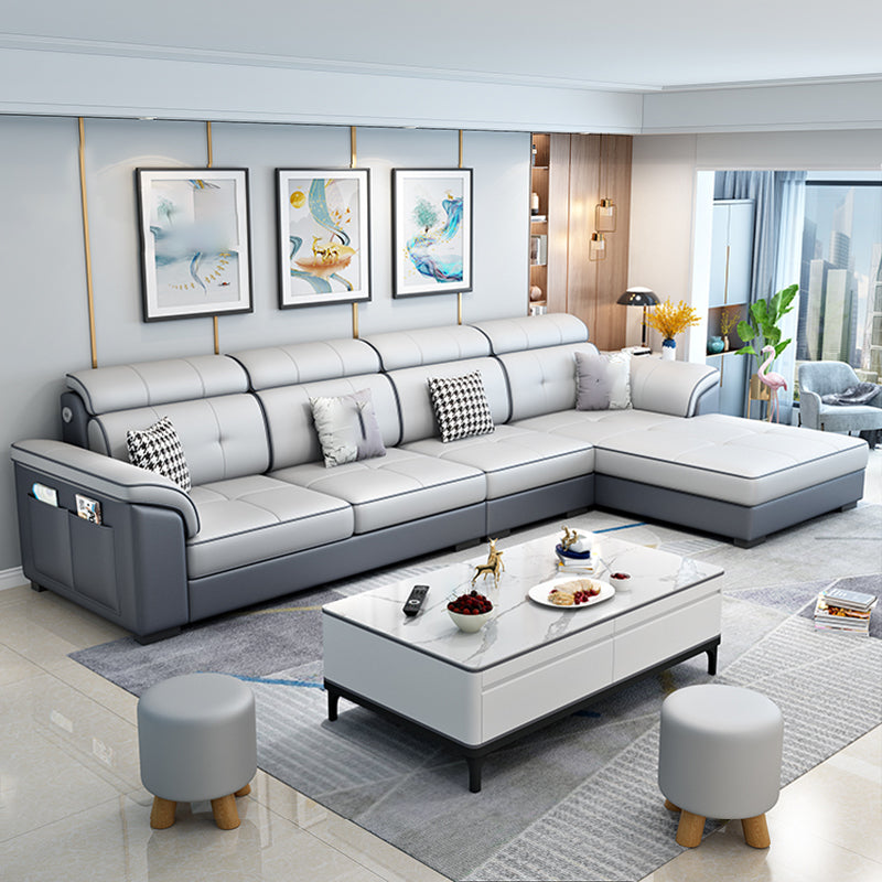Faux Leather/Cotton Blend L-Shape Right Hand Facing Sectional Sofa Set Grey White Clearhalo 'Furniture' 'furniture_sectionals' 'kitchen' 'kitchen_sectionals' 'Living Room Furniture' 'Sectionals' 4785111
