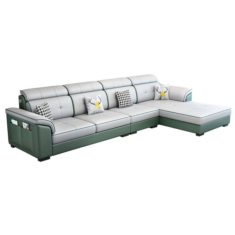Faux Leather/Cotton Blend L-Shape Right Hand Facing Sectional Sofa Set Green White Clearhalo 'Furniture' 'furniture_sectionals' 'kitchen' 'kitchen_sectionals' 'Living Room Furniture' 'Sectionals' 4785116