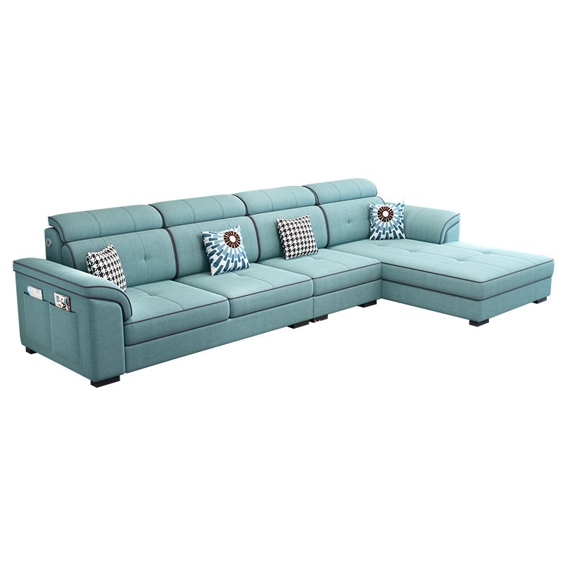 Faux Leather/Cotton Blend L-Shape Right Hand Facing Sectional Sofa Set Green Clearhalo 'Furniture' 'furniture_sectionals' 'kitchen' 'kitchen_sectionals' 'Living Room Furniture' 'Sectionals' 4785119