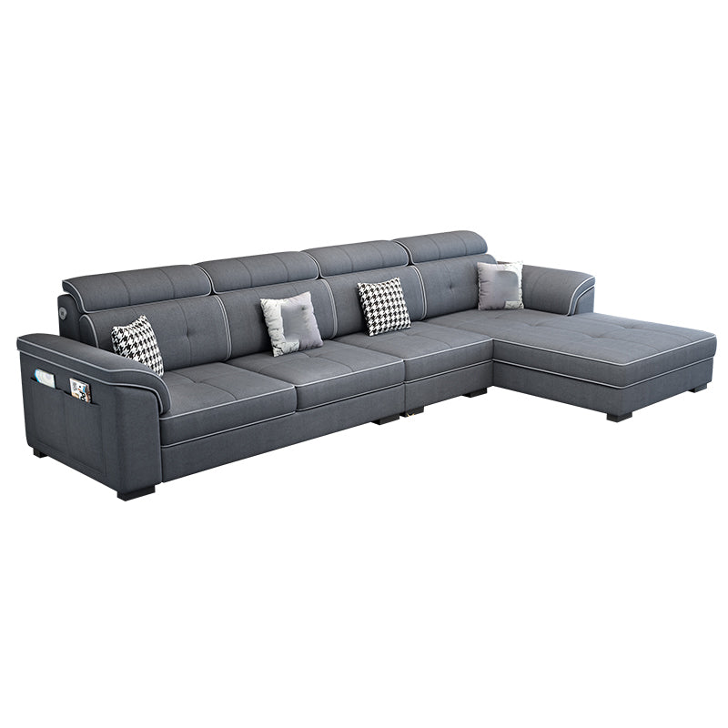 Faux Leather/Cotton Blend L-Shape Right Hand Facing Sectional Sofa Set Dark Gray Clearhalo 'Furniture' 'furniture_sectionals' 'kitchen' 'kitchen_sectionals' 'Living Room Furniture' 'Sectionals' 4785125